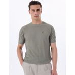 Haki Erkek Bisiklet Yaka Relaxed Fit Keten Karışımlı Kazak F5SM-KZK 2051 - 2XL