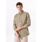 Haki Erkek Düğmeli Regular Fit %100 Keten Gömlek F5SM-GML 2767