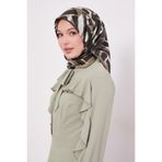 Haki Harf Baskılı Twill İpek Eşarp