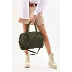 Haki Kabartmalı Puf Kumaş Kapitone Tote Shopper Omuz Kol Çantası Cüzdanlı