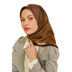 Haki Kenar Kare Desen Twill İpek Eşarp