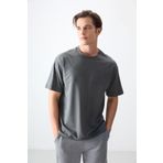 Haki Pamuklu Kalın Yumuşak Dokulu Oversize Fit Basic Erkek T-Shirt - 88378