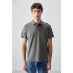Haki Pamuklu Kalın Yumuşak Dokulu Polo Yaka Oversize Fit Basic Erkek T- Shirt - 88381