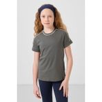 Haki Pamuklu O Yaka Standart Fit Basic Kız Çocuk T-Shirt - 75177 - 7 - 8 Yaş