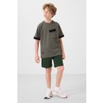 Haki Pamuklu Yumuşak Dokulu Oversize Cep Detaylı Erkek Çocuk T-Shirt - 11295