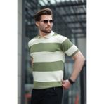 Haki Polo Yaka Çizgili Erkek Triko Tişört E7411 - 2XL