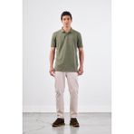 Haki Polo Yaka Pamuklu Düz Renk Slim Fit Erkek T-shirt - XL