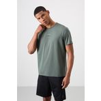 Haki Polyester Nefes Alan Dokulu İnce Esnek Standart Fit Erkek Performans T-Shirt - 88384