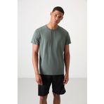 Haki Polyester Nefes Alan Dokulu İnce Esnek Standart Fit Erkek Performans T-Shirt - 88388