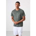 Haki Polyester Nefes Alan Jakarlı İnce Esnek Standart Fit Erkek Performans T-Shirt - 88397