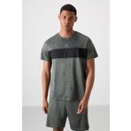 Haki Polyester Nefes Alan Jakarlı İnce Esnek Standart Fit Erkek Performans T-Shirt - 88398