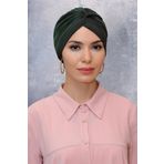Haki Pratik Hazır Geçmeli Tesettür Bone Fukuro Sandy Kumaş Büzgülü 1831_09