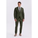 Haki Slim Fit Mono Yaka Tensel Kumaş Çift Yırtmaç Torba Cepli Takım Elbise - 54