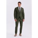Haki Slim Fit Mono Yaka Tensel Kumaş Çift Yırtmaç Torba Cepli Takım Elbise