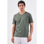 Haki V Yaka Pamuklu Düz Renk Slim Fit Erkek T-shirt - XL