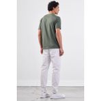 Haki V Yaka Pamuklu Düz Renk Slim Fit Erkek T-shirt