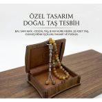 Hakiki Bal Sarısı Akik Taşı Erkek Tesbih 33Lü Küre Kesim Özel Tasarım Kutulu