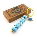 Hakiki Cam Nazar Boncuklu Çanta Süsü Yıldız Charm Anahtarlık KY065