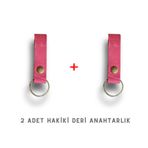 hakiki deri anahtarlık 2 adet (Pembe)