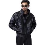 Hakiki deri bombacı ultra hakim yaka kuzu derisi pilot mont (Siyah, 4XL)