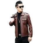 Hakiki Deri Erkek Mont, Fermuarlı, Apoletli, Slim Fit (Kahverengi, 3XL)