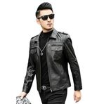 Hakiki Deri Erkek Mont, Fermuarlı, Apoletli, Slim Fit (Siyah, 3XL)