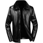 Hakiki deri mont kaban çıkartılabilir kürk yaka (Siyah, 5XL)
