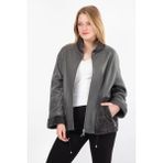 Hakiki Deri Mont Oversize Kürk Detaylı Ceket - XS - Gri
