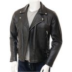 Hakiki Deri Siyah Biker Kemerli Erkek Deri Ceket - 2XL - 0 - Siyah
