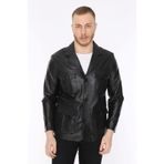 Hakiki Deri Siyah Blazer Cepli Erkek Deri Ceket