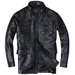 Hakiki Koyun Derisi Uzun Ceket, Askeri Yaka, Suya Dayanıklı, Siyah (Siyah, 5XL)