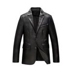 Hakiki Kuzu Derisi Blazer Klasik Ceket, 2 Düğme Kapamalı, Normal Kesim, Kapaklı Cepli, Siyah (60 beden)