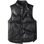 Hakiki Kuzu Derisi Şişme Yelek, Dar Kesim, Siyah, Dik Yaka, 5 Cepli (Siyah, 5XL)