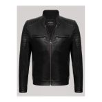 Hakiki Kuzu Derisi Siyah Erkek Deri Mont Omuz Kol Işlemeli Slim Fit Deri Ceket