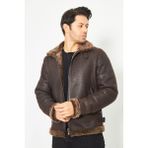 Hakiki Nubuk Deri Pilot Mont - Içi Kürklü, Kahverengi, Sınırlı Sayıda 75 cm - 500622 - 3XL