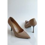 Hakiki Rugan Deri Bej Kadın Stiletto – 9 cm Metal Ince Topuk Şık Sivri Burun Topuklu Ayakkabı - Bej Rugan