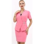 Hakim Yaka Yandan Tokalı Çapraz Ceket-Pembe - 36
