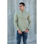 Hakim Yaka Yarım Pat Likra Keten Doku Pamuk Slim Fit Erkek Gömlek - 2XL