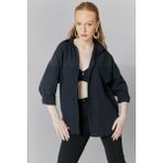 Hakke Kadın Oversize Uzun Basic Gömlek Truvakar Kol Düz Renk Günlük Stil %60 Pamuk %40 Polyester - Kahverengi - 36