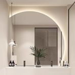 Half Moon Buğu Önleyici Banyo Aynası 40 inç Akıllı Dokunmatik Duvar Aynası Patlamaya Dayanıklı Tasarım Şık Ev Dekoru Sol Kesim 70 cm/28 Boyut Modern Banyolar için Mükemmel