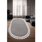 Halı Cool Gri Pramit Desenli Yıkanabilir Saçaklı Oval Yolluk Kilim Salon Halısı Modelleri