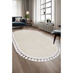 Halı Cool Krem Sahra Desenli Yıkanabilir Saçaklı Oval Yolluk Kilim Salon Halısı Modelleri