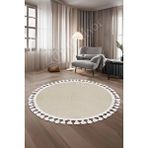 Halı Cool Krem Sahra Kaymaz Yıkanabilir Saçaklı Yuvarlak Yolluk Salon Halısı Modelleri