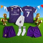 Halı Saha Forma Çocuk Beyaz Çoraplı Mor Ronaldo 2017 Real Madrid Alt Üst Takım Şortlu - 13 - 14 Yaş - Mor - 573