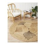 Halımax Çift Taraflı Yıkanabilir Jüt Kilim Floral Çiçek Desenli Bohem Jüt Halı