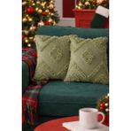 Halımax Cloud Peluş Dekoratif Yeşil 2'li Kırlent Kılıfı Yıkanabilir Tasarım Polyester Jakarlı Welsoft 43X43 - 43 x 43 cm