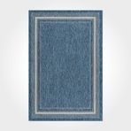 Halinet Emersyn Çerçeveli Mavi Polyester Kare Modern Desenli Pamuk Makinada Yıkanabilir Hav Toz Vermez Leke Tutmayan Kaymaz Taban Dijital Makine Baskı Salon Yolluk Mutfak Halı