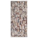 Halinet Khajuraho Geometrik Kahverengi Polyester Kare Modern Desenli Akrilik Hav Vermeyen Leke Tutmayan Kolay Temizlenen Yumuşak Makine Salon Yolluk Mutfak Halı