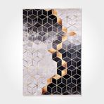 Halinet Leilani Geometrik Beyaz Polyester Kare Modern Desenli Pamuk Makinada Yıkanabilir Hav Toz Vermez Leke Tutmayan Kaymaz Taban Dijital Makine Baskı Salon Yolluk Mutfak Halı