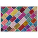 Halinet Mavi Patchwork Yün Modern Desenli Yün Hav Toz Vermez Leke Tutmayan Salon Yolluk Mutfak El Dokuma Halı